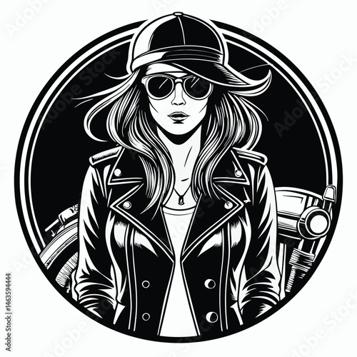 Stylish Lady Motorcycle Rider Illustration