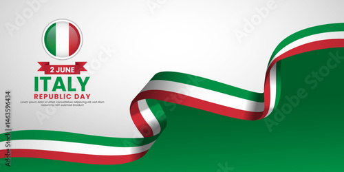Italy waving ribbon flag for Republic day background. Template for national day banner design