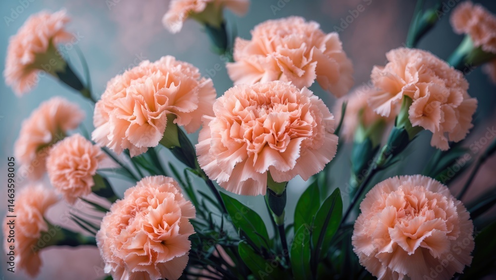 Beautiful peach carnations against an artistic backdrop Beautiful peach carnations against an artistic backdrop