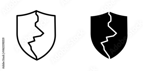 Broken shield icon sign symbol design.