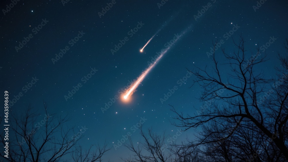 Bright falling stars during a meteor shower at night Bright falling stars during a meteor shower at night