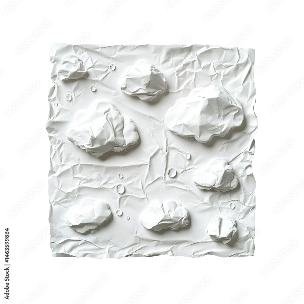Naklejka premium Abstract White Cloudscape Relief Sculpture on Crumpled Texture