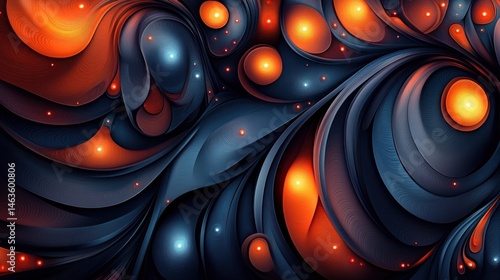 Abstract swirls of orange and blue
