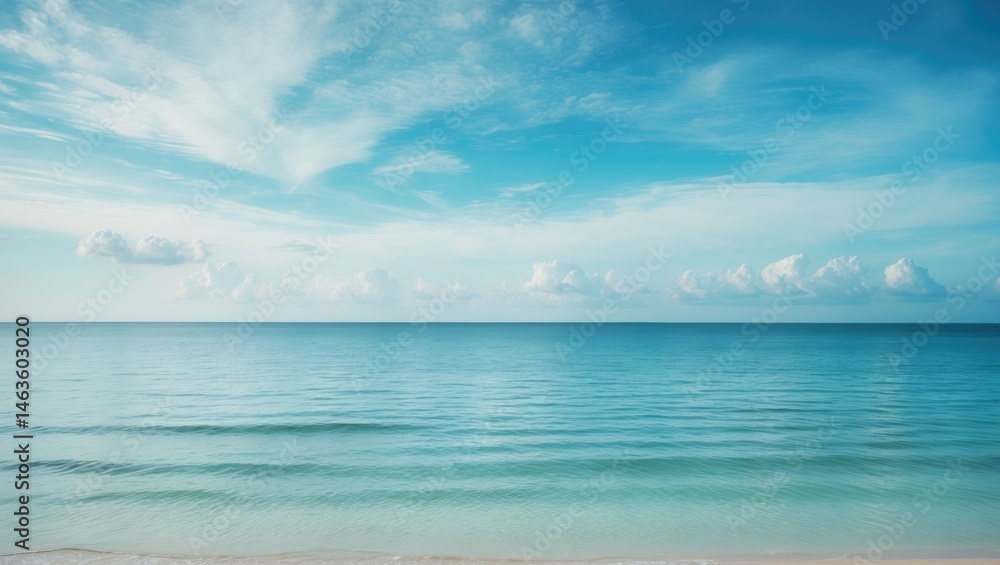 Fototapeta premium Beach Scene Featuring Sky, Ocean, and Cloudy Abstract Background for Wallpaper