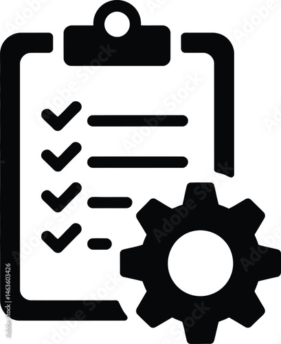 Clipboard with gear icon, vector illustration. Flat design style