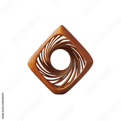 Abstract Wooden Sculpture Swirling Vortex in Diamond Frame