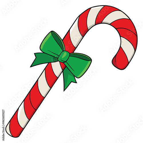 Candy Cane with Green Bow – Christmas Holiday Sweet Treat Clipart