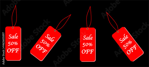 50% Off Sale Banne, Red Discount Offer Tag, Promotional Sale Sign.