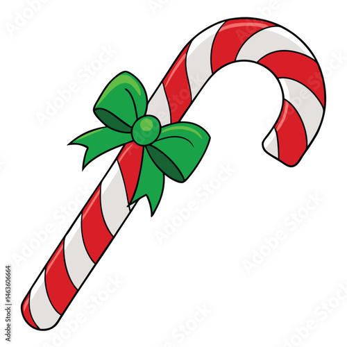 Candy Cane with Green Bow – Christmas Holiday Sweet Treat Clipart