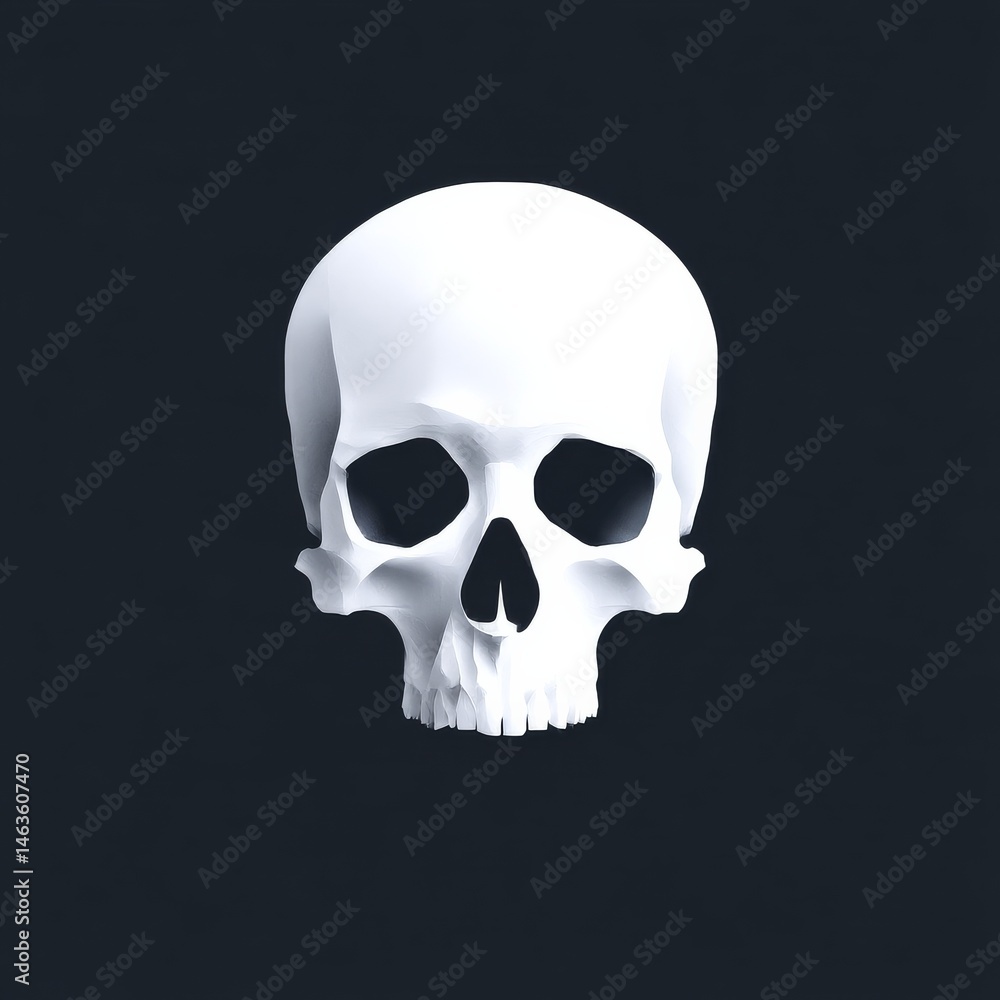 Fototapeta premium Minimalist White Skull Illustration on a Dark Background, creating a striking and modern visual.