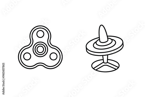 Vector illustration featuring classic spinning top and modern fidget spinner toy designs