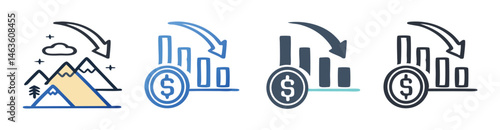 Vector Icons Showing Market Downturns And Financial Loss Isolated On White