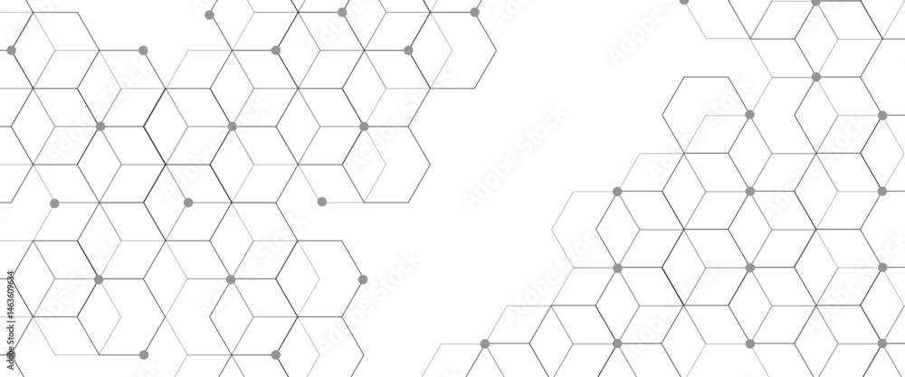 Obraz premium Hexagonal Molecular structure abstract tech network pattern. abstract geometric hexagon with connecting dots and lines. connecting Medical science, technology concept background Vector illustration. 