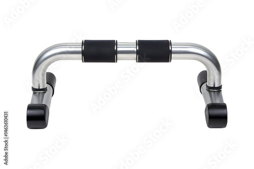 Isolated push up bars featuring aluminum tubing with padded handles and black feet photo