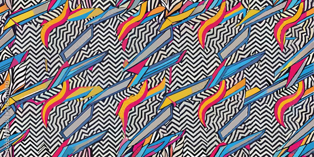 Obraz premium Abstract seamless pattern with colorful shapes and zigzag background illustration graphic design