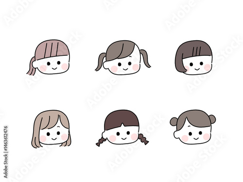 ゆるかわいい手描き風の顔セット／女の子