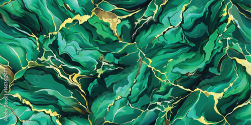 Emerald green and gold marble abstract luxurious decorative background design
