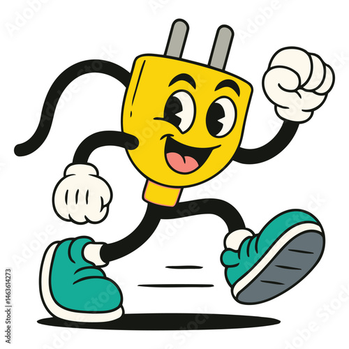 Smiling Electric Plug Running with Energy