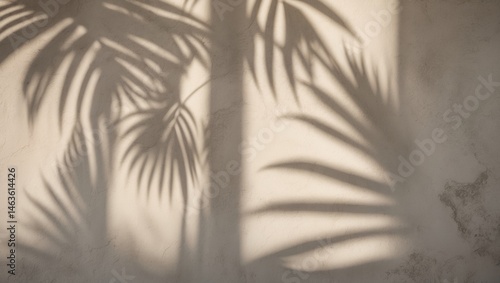 Fototapeta Naklejka Na Ścianę i Meble -  Summer-inspired background featuring soft shadows of palm fronds on textured concrete, minimal style photography.