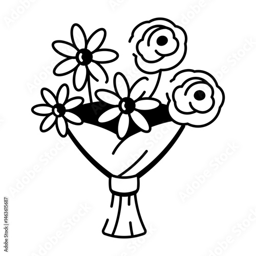Wildflower bouquet icon in doodle style 