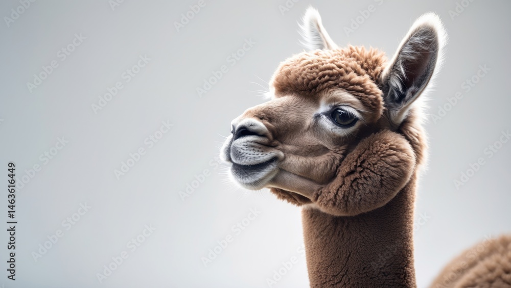 Obraz premium Studio shot of dark fawn alpaca with white background