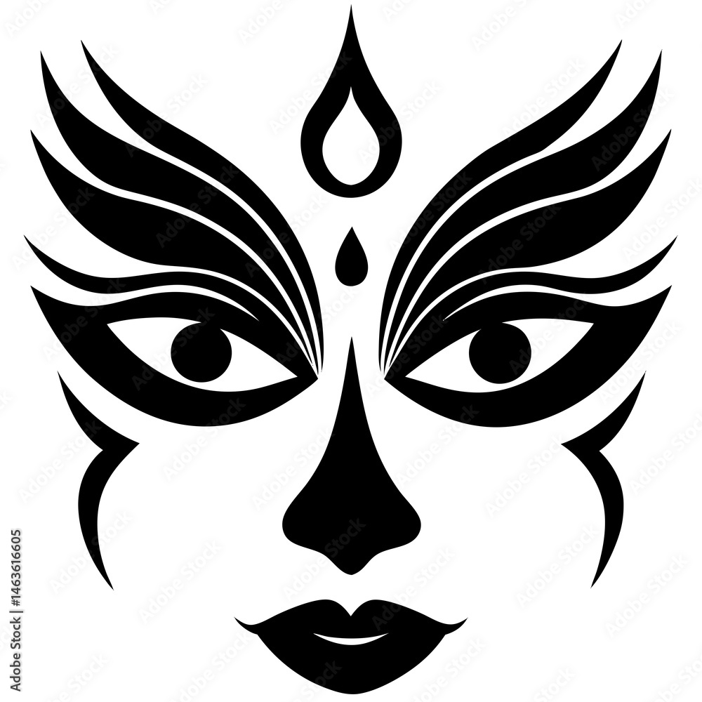 Lord Durga eyes and tilak icon vector silhouette Lord Durga eyes and tilak icon vector silhouette