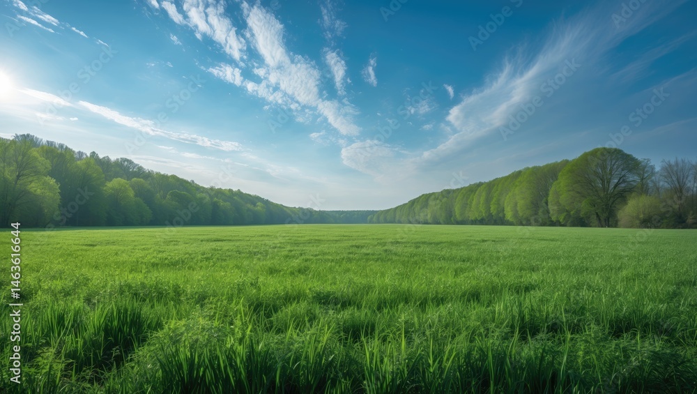 Fototapeta premium Vivid Spring Meadow Beneath a Clear Sky