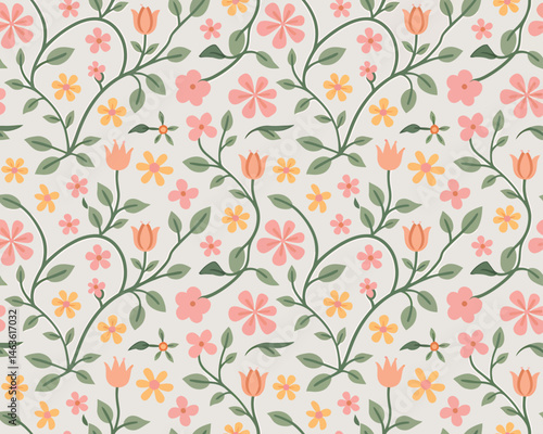 Wallpaper Mural Sweet floral ogee seamless pattern with hearts and leaves Torontodigital.ca