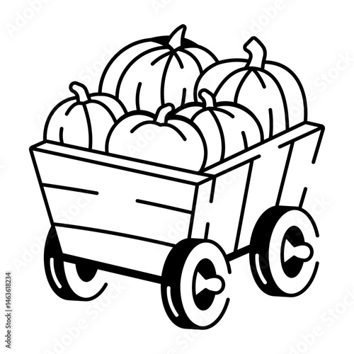 A hand drawn style icon of pumpkin cart 
