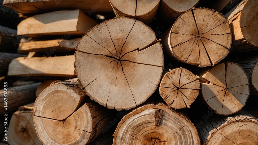 Naklejka premium A collection of stacked timber logs for construction or burning