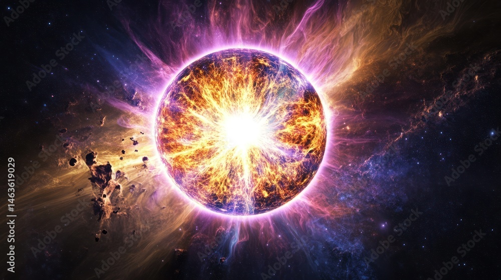 Obraz premium Cosmic Inferno: A Stellar Catastrophe in Deep Space
