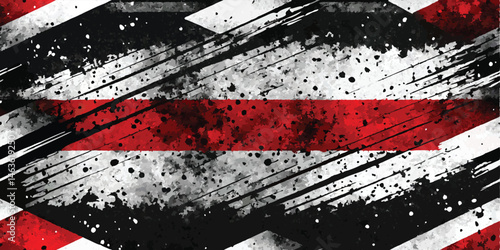 Abstract grunge background with red stripe and black splatter effect