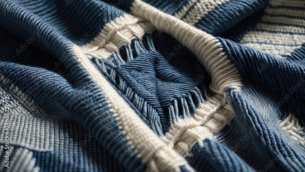 custom made wallpaper toronto digitalHand-knit wool fabric with argyle pattern in denim blue, grey, and white, shown in close-up