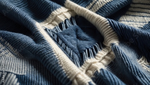 Wallpaper Mural Hand-knit wool fabric with argyle pattern in denim blue, grey, and white, shown in close-up Torontodigital.ca