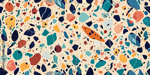 Terrazzo flooring seamless pattern with colorful stone fragments abstract vector illustration