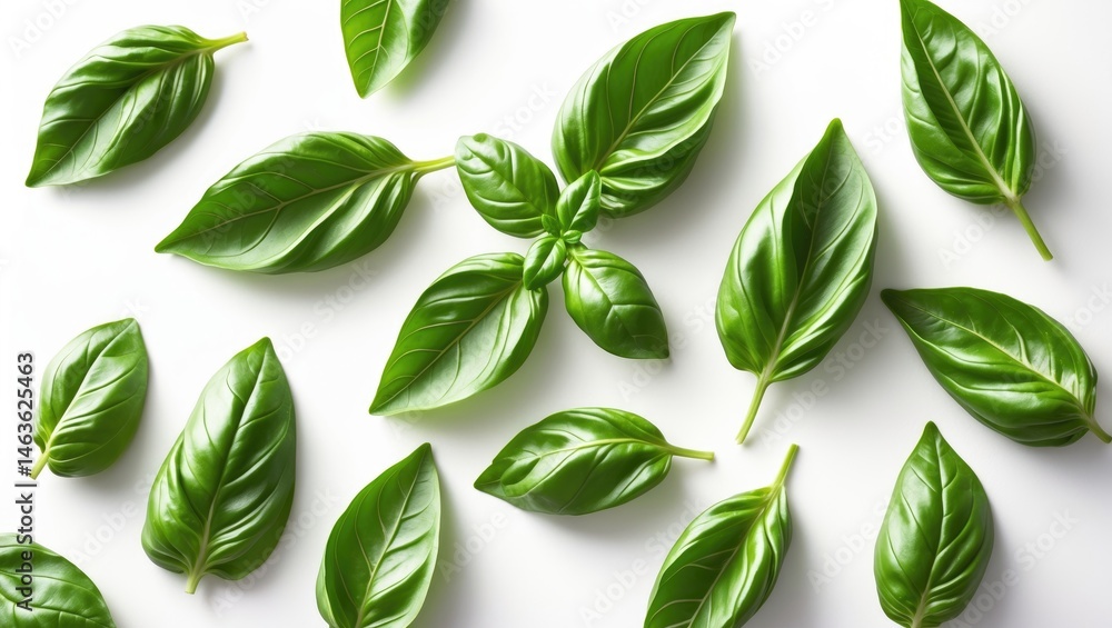 Obraz premium Green basil leaf set against a white background