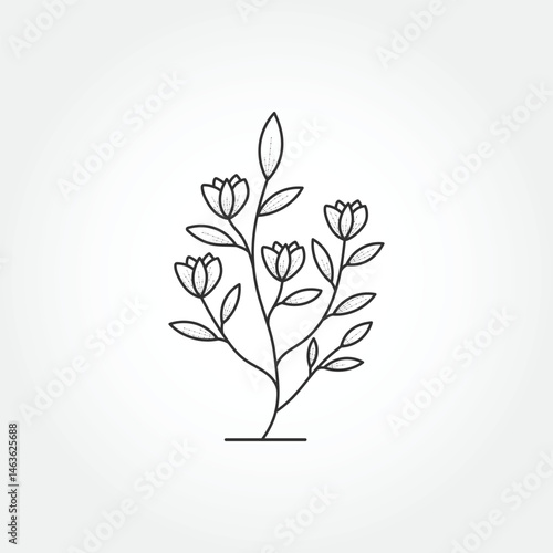 Botanical logo template with minimalist floral elements. Vector illustration in line art style