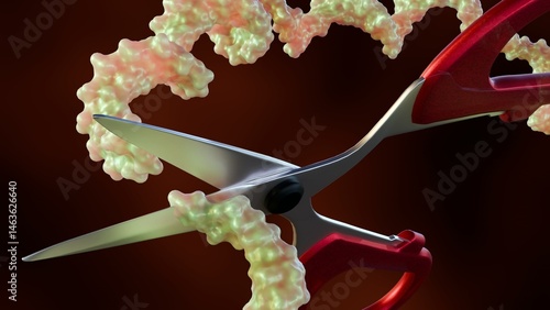 Konstfotografi A 3d rendering of RNA molecule and a pair of scissors