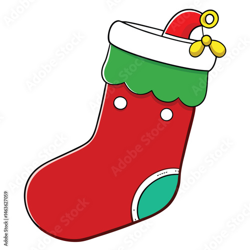 Vibrant Red Christmas Stocking Illustration Featuring Festive Details and a Playful Santa Hat Design