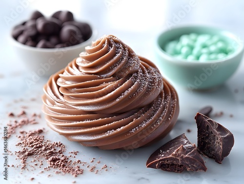 Obraz na płótnie Delicious brown chocolate candies, a sweet snack and dessert, are presented both on a white plate and in a bowl w salonie