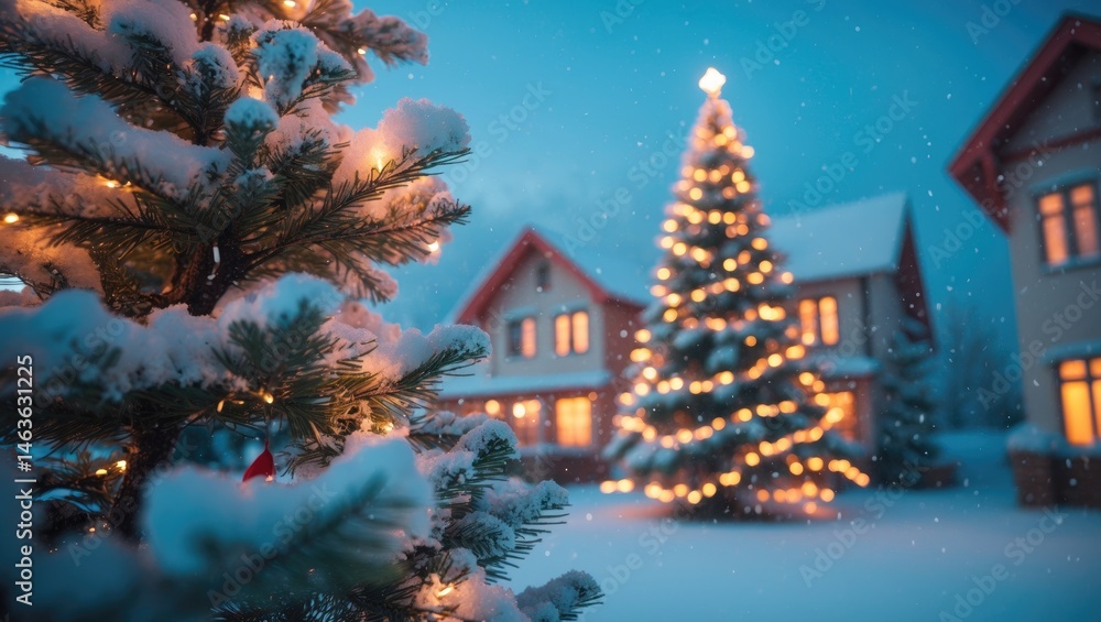 Obraz premium Winter Scene with Snow-Covered Holiday Tree