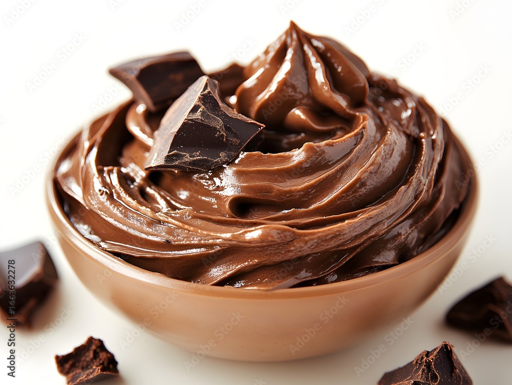 A delicious swirl of dark chocolate ice cream with white cream and melted chocolate