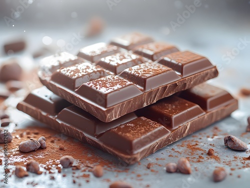 Delicious sweet food: a brown chocolate bar with nuts, a tasty snack