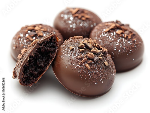 Obraz na płótnie Delicious brown chocolate candies, a sweet food snack, are isolated on a white background w salonie