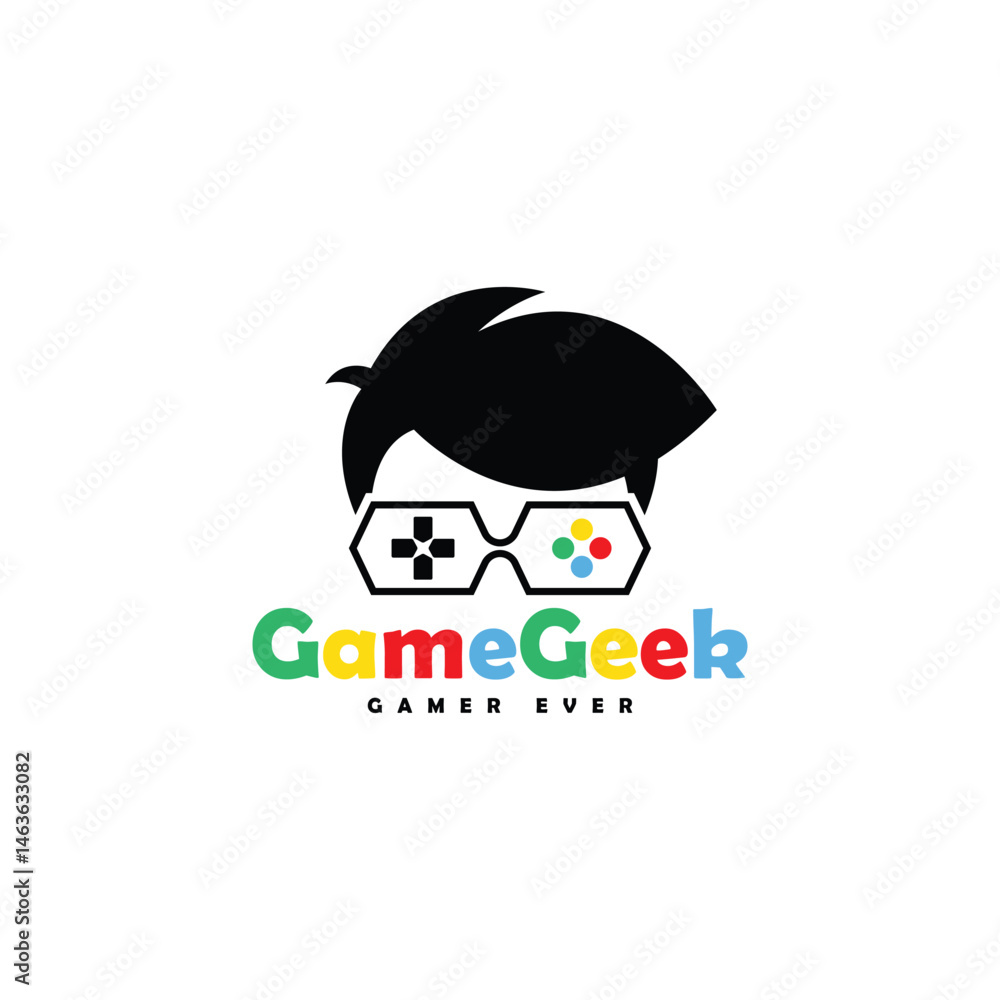 Fototapeta premium Geek head logo design template. Nerd logo template