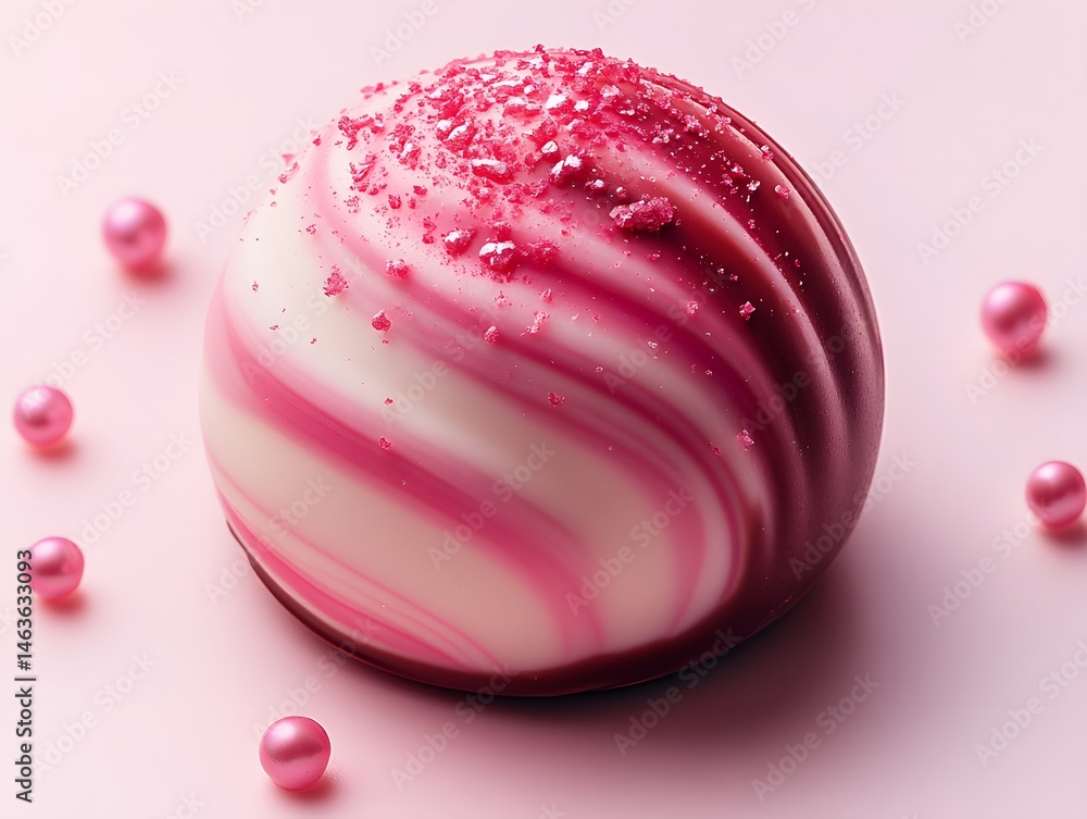 The image shows a close-up of pink and white candy resembling , with a sweet, sugary appearance
