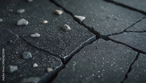 Detailed view of an aged, gritty surface with coarse textures, stones, and minor fissures.