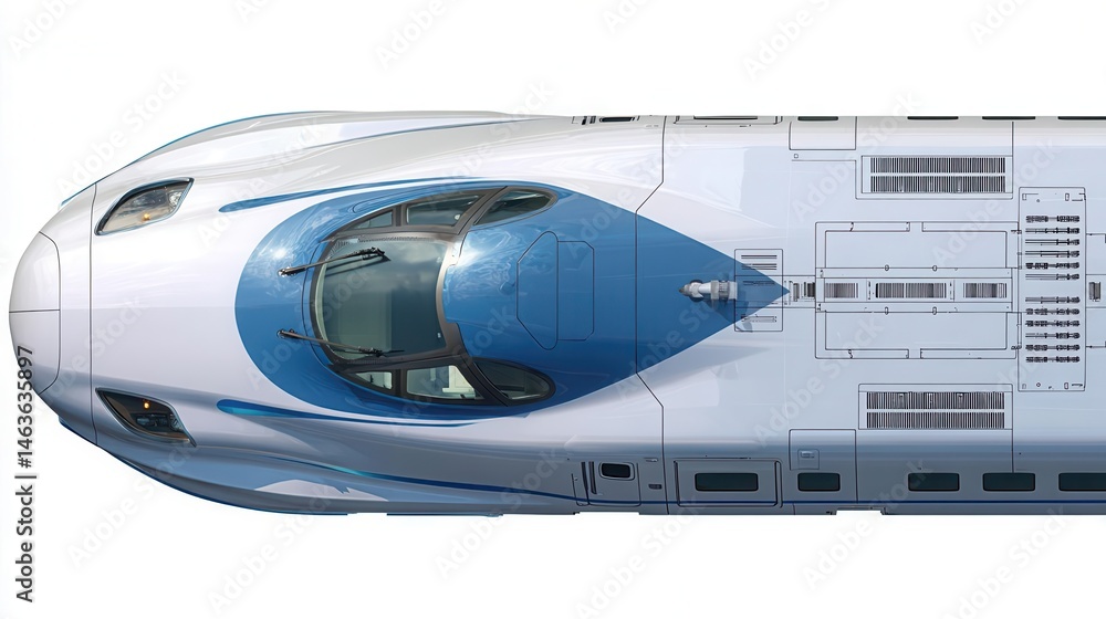Fototapeta premium Aerial view of sleek high speed train with blue accents and modern design