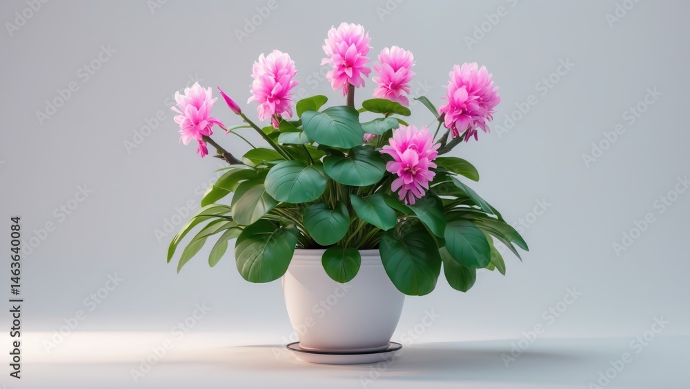 custom made wallpaper toronto digitalIsolated pink flowering plant in a white pot on white backdrop