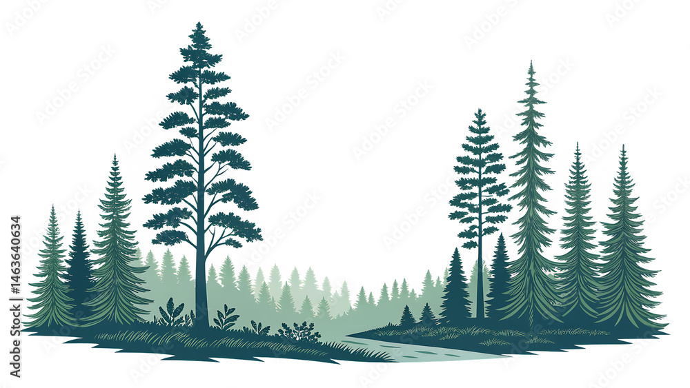 Fototapeta premium landscape with trees mountains isolated vector illustration on white background